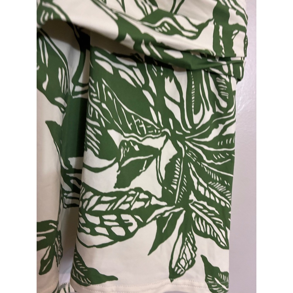 Lands' End Tankini Top Women M Green White Tropical Palm Leaf V-Neck Surplice - Picture 2 of 12